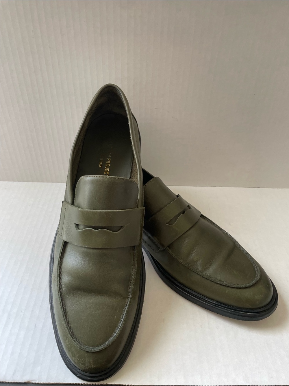 Common Projects Men’s Green Leather Loafers Slip On Dress Shoes EU 45 US 12 Ital